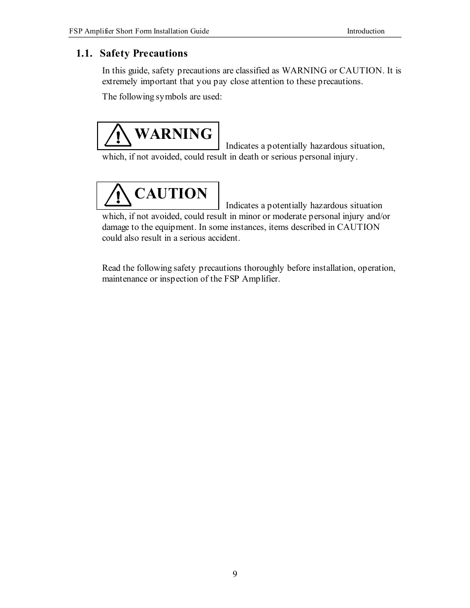 Safety precautions, Warning, Caution | Yaskawa FSP Short Form User Manual | Page 9 / 58