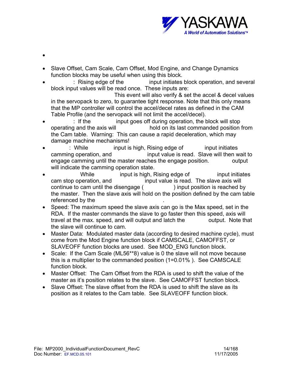 Cam_recv> function block operation notes | Yaskawa MP2000 User Manual | Page 14 / 168
