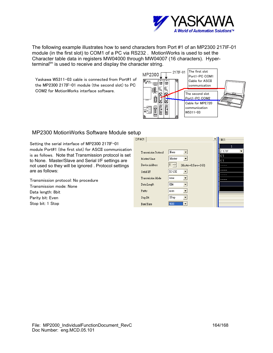 Asciiout> application example, Hardware setup | Yaskawa MP2000 User Manual | Page 164 / 168