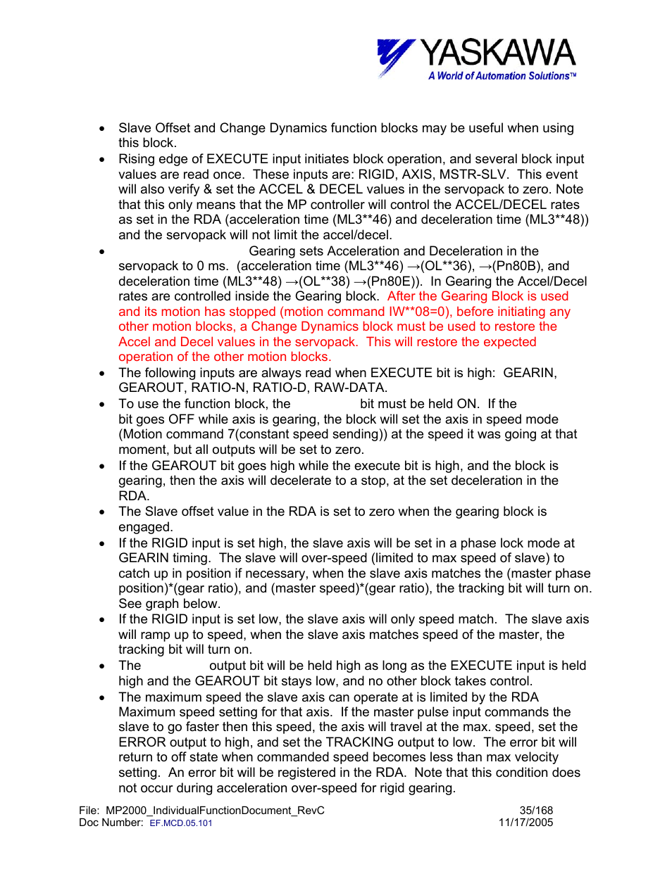 Gear> function block operation notes | Yaskawa MP2000 User Manual | Page 35 / 168