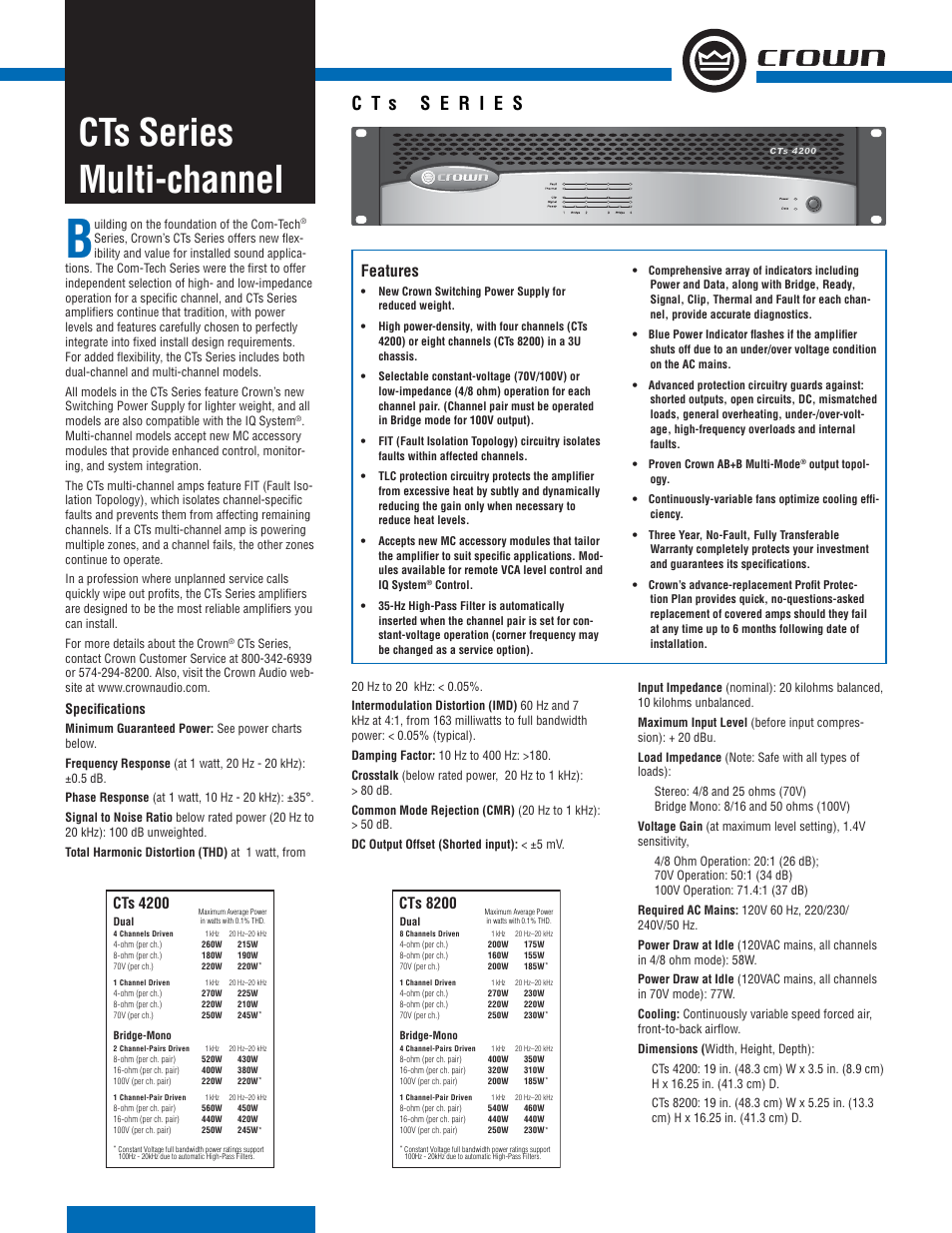 Crown Audio CTs Series User Manual | 2 pages