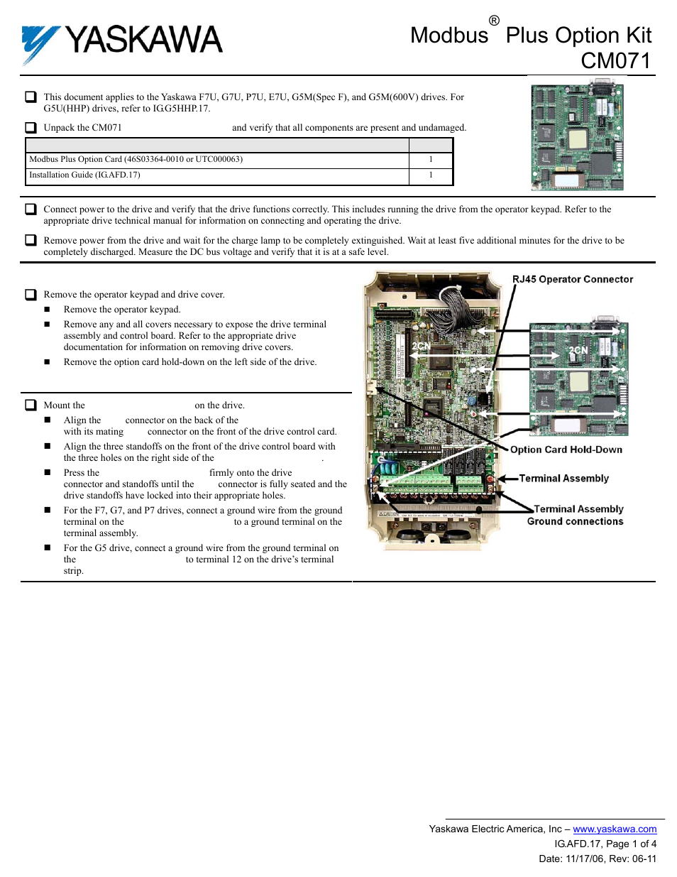 Yaskawa CM071 User Manual | 4 pages