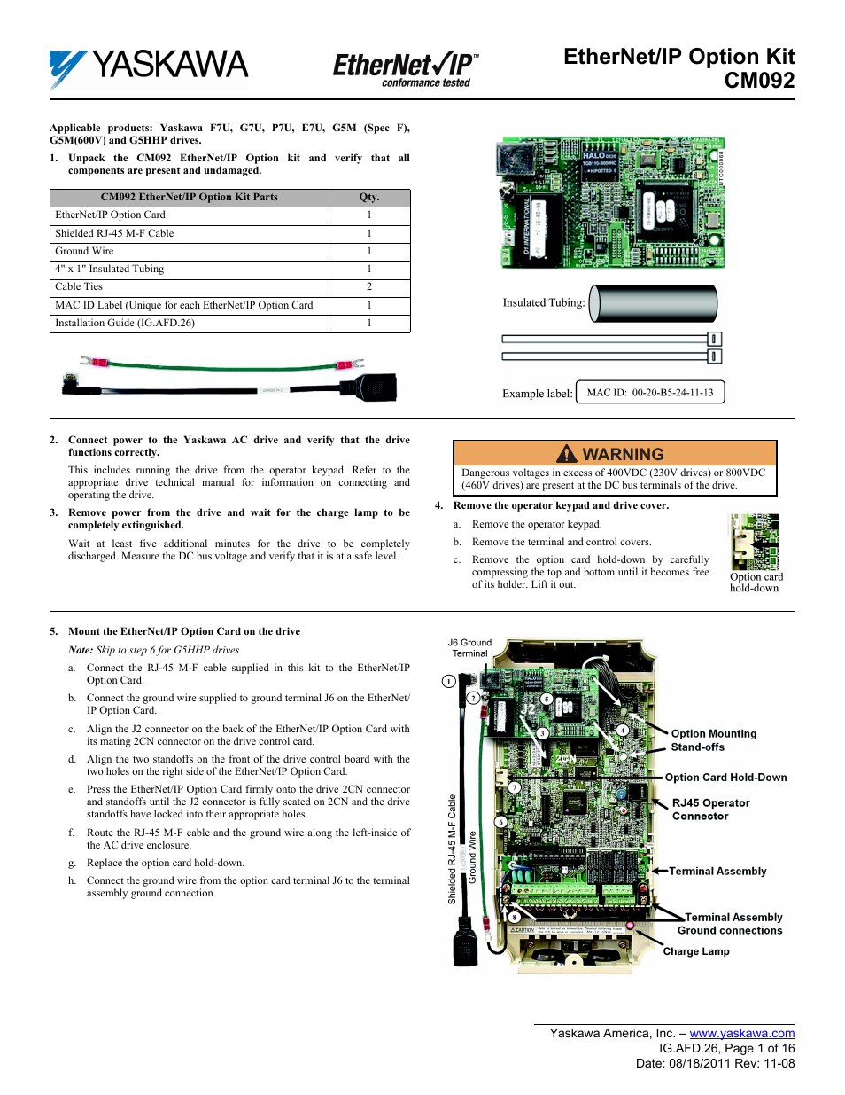 Yaskawa CM092 User Manual | 16 pages