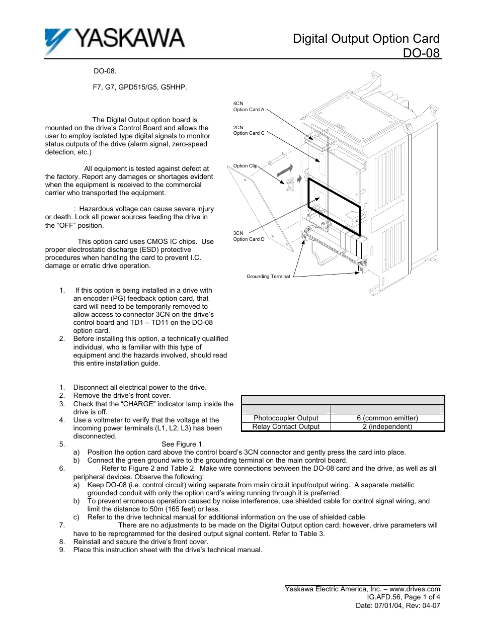 Yaskawa DO-08 User Manual | 4 pages