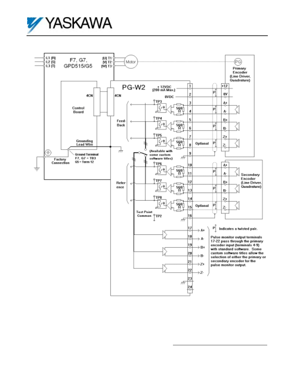 Dual encoder feedback option card pg-w2 | Yaskawa PG-W2 User Manual | Page 4 / 6