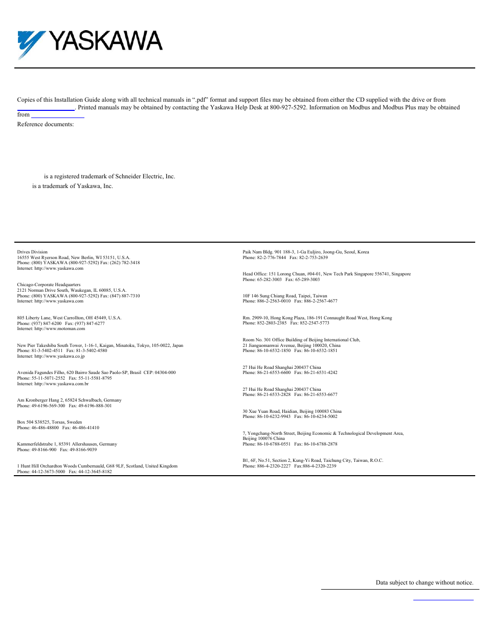Modbus, Plus option card cm071 | Yaskawa CM071 User Manual | Page 7 / 7
