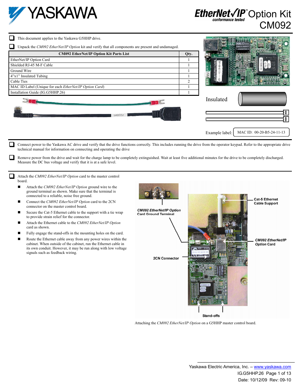 Yaskawa CM092 User Manual | 13 pages