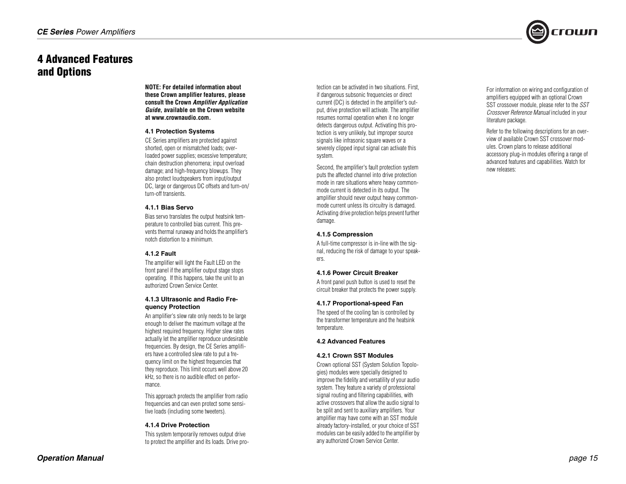 4 advanced features and options | Crown Audio CE Series User Manual | Page 15 / 28