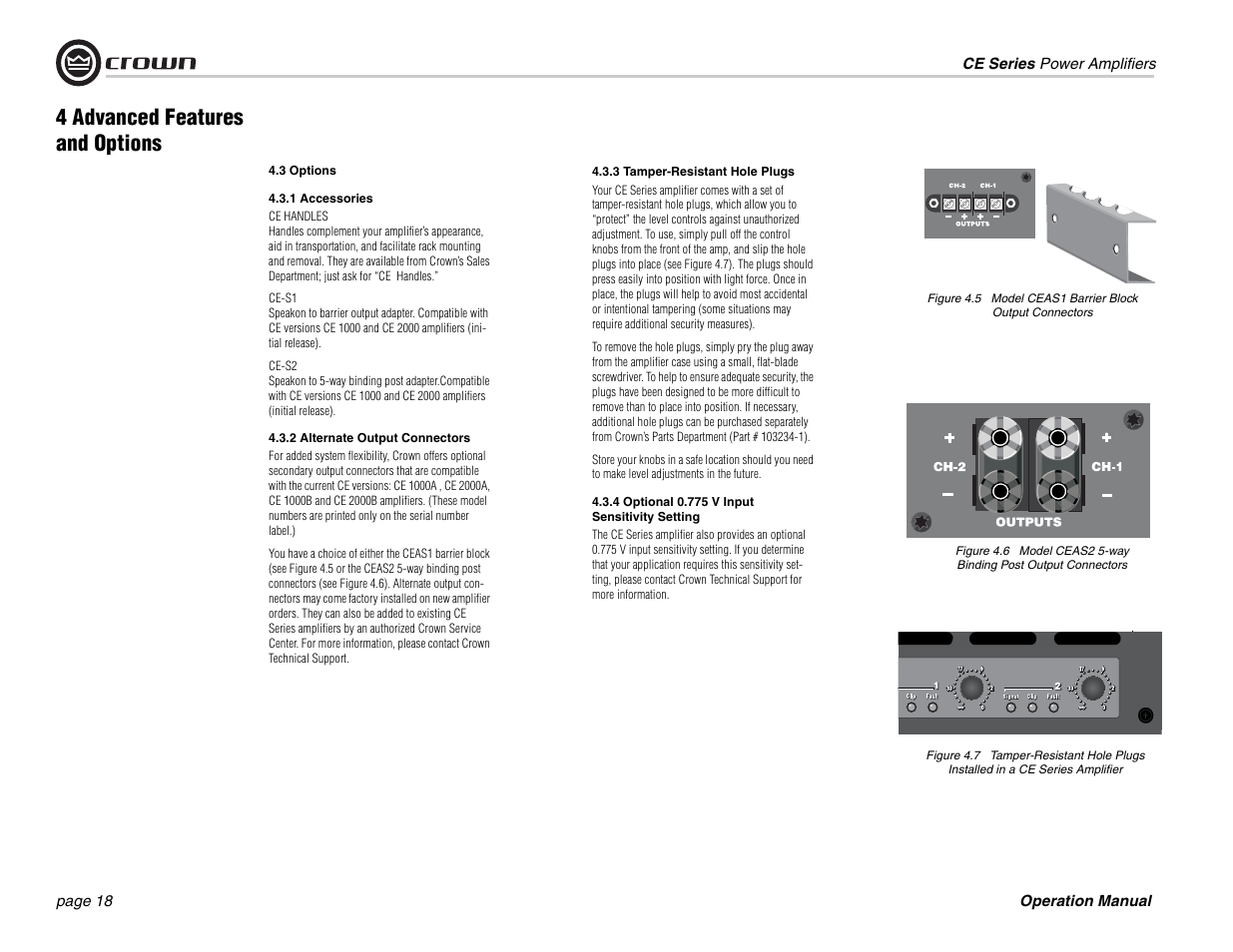 4 advanced features and options | Crown Audio CE Series User Manual | Page 18 / 28