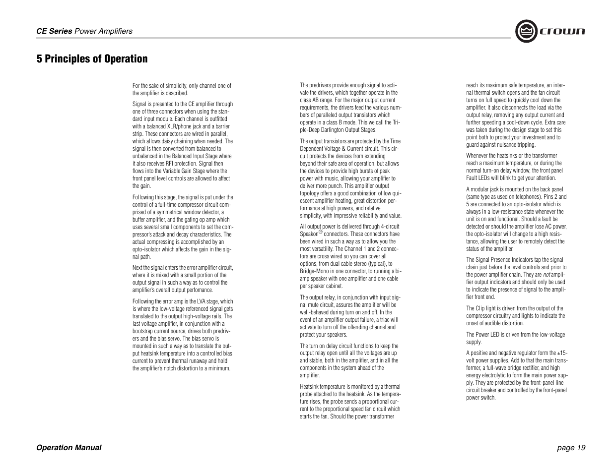 5 principles of operation | Crown Audio CE Series User Manual | Page 19 / 28