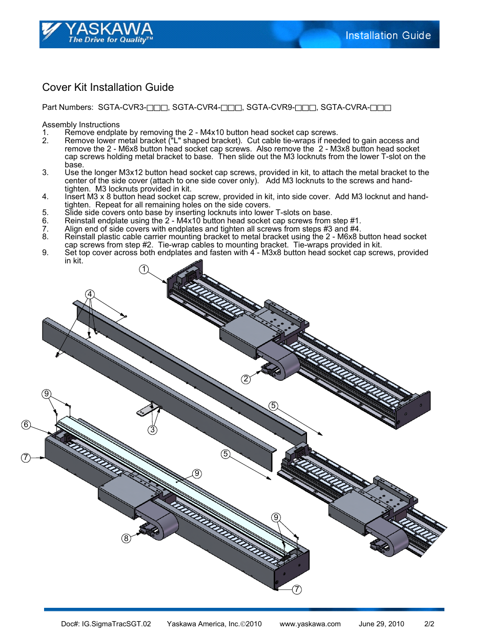 Sheet1(2), Drawing view19, Drawing view21 | Drawing view23, Cover kit installation guide | Yaskawa SGTA-LSKNNC Sensor Kit User Manual | Page 2 / 2
