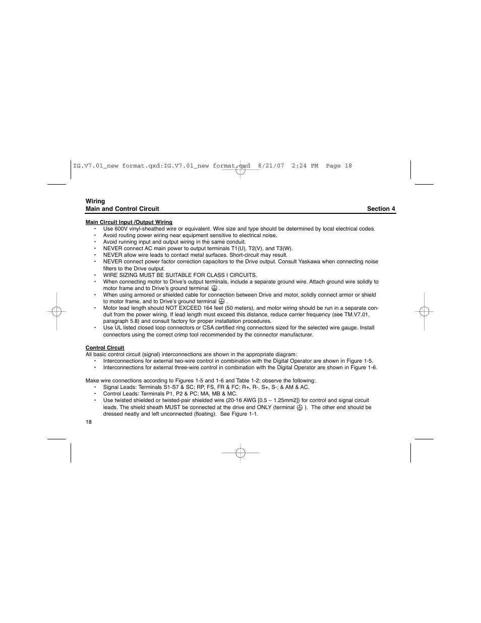 Wiring main and control circuit | Yaskawa V74X Drives User Manual | Page 18 / 62