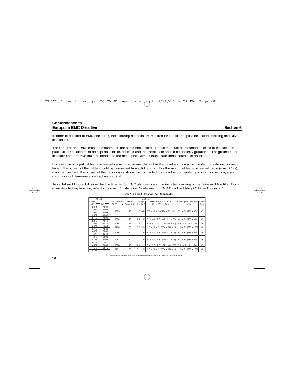 Conformance to european emc directive | Yaskawa V74X Drives User Manual | Page 28 / 62