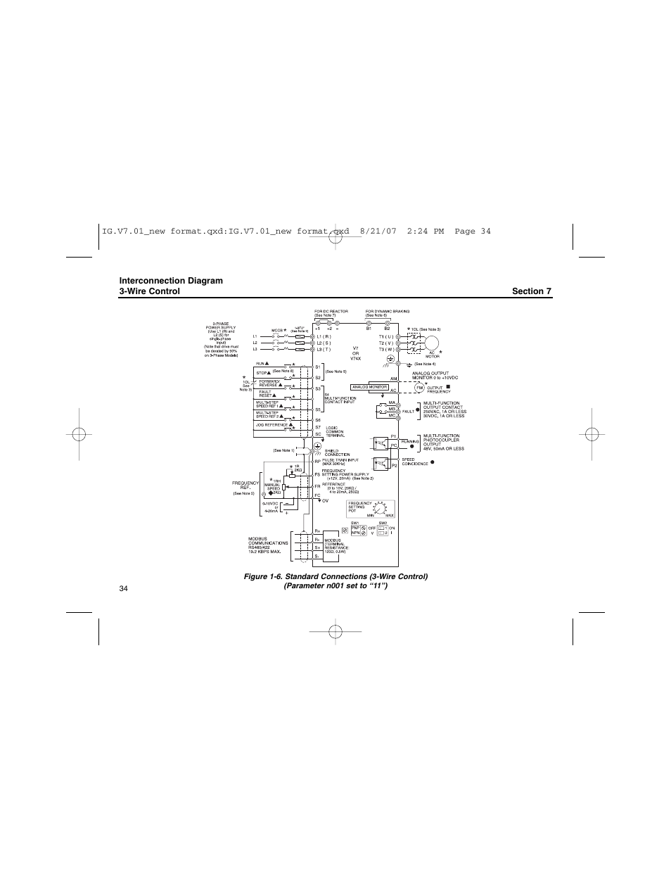 Interconnection diagram3-wire control | Yaskawa V74X Drives User Manual | Page 34 / 62