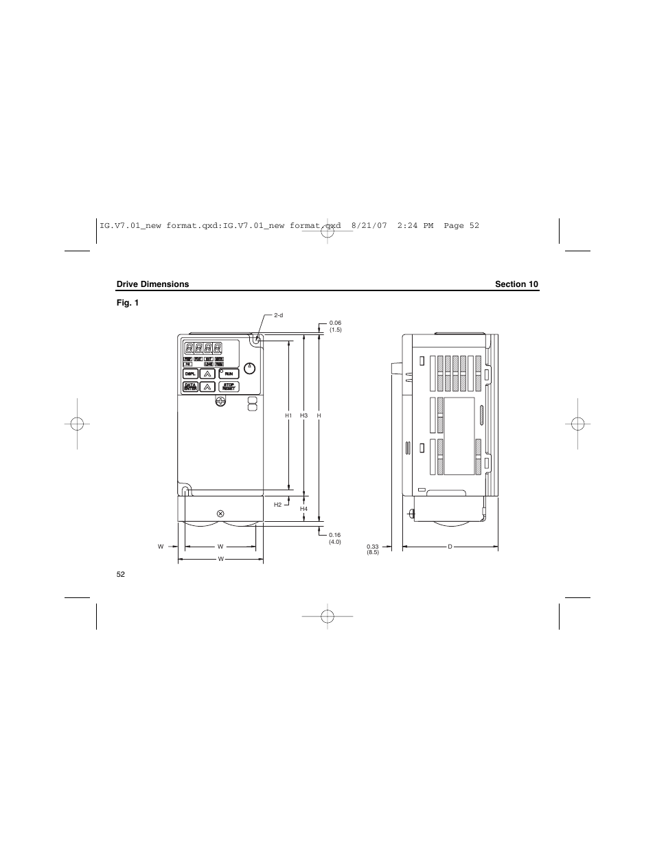 Drive dimensions | Yaskawa V74X Drives User Manual | Page 52 / 62