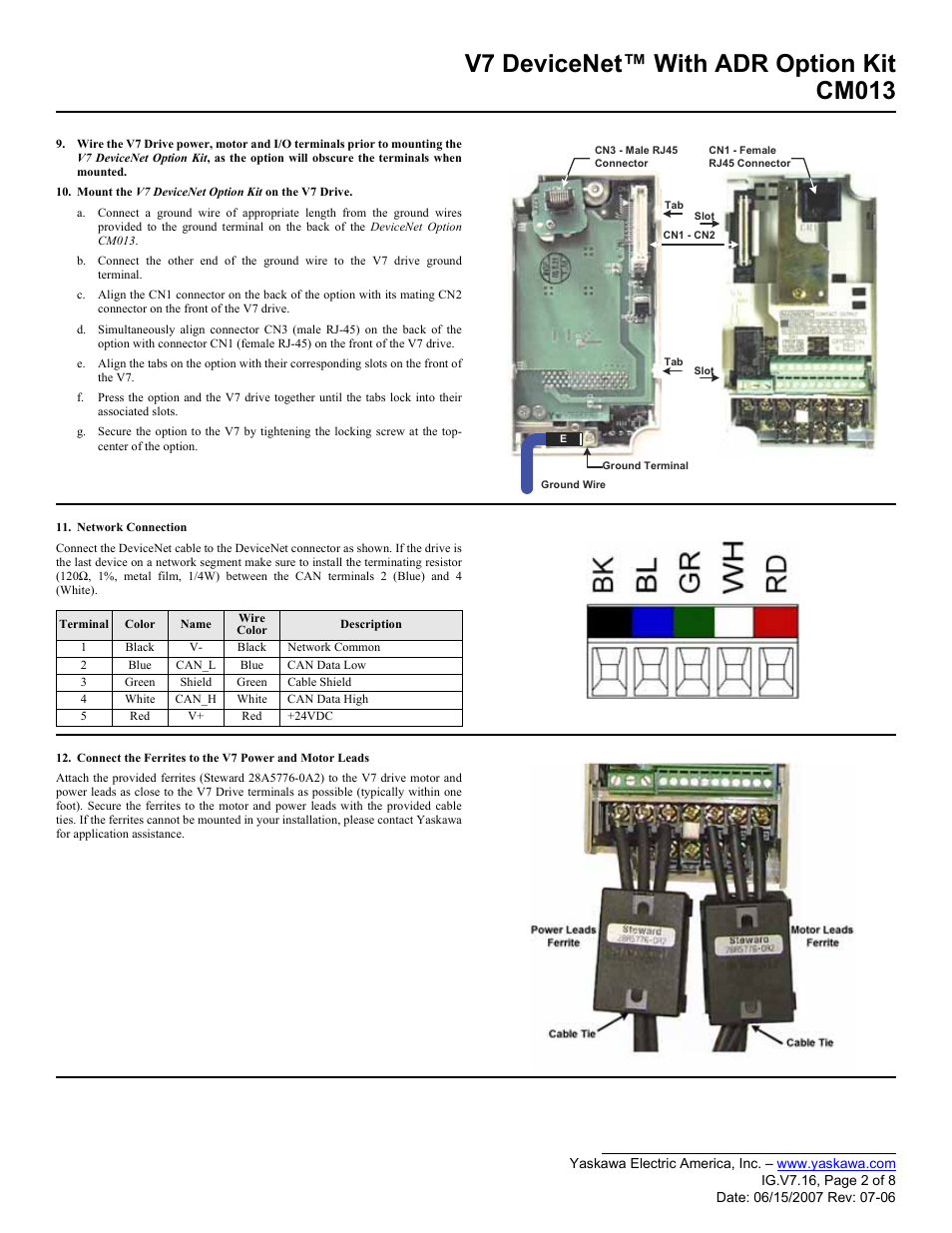 V7 devicenet™ with adr option kit cm013 | Yaskawa CM013 User Manual | Page 2 / 8