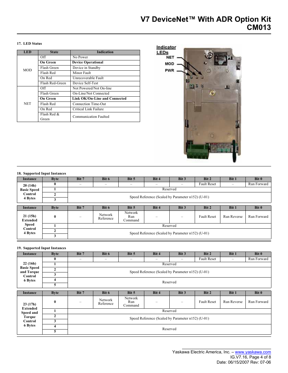 V7 devicenet™ with adr option kit cm013 | Yaskawa CM013 User Manual | Page 4 / 8