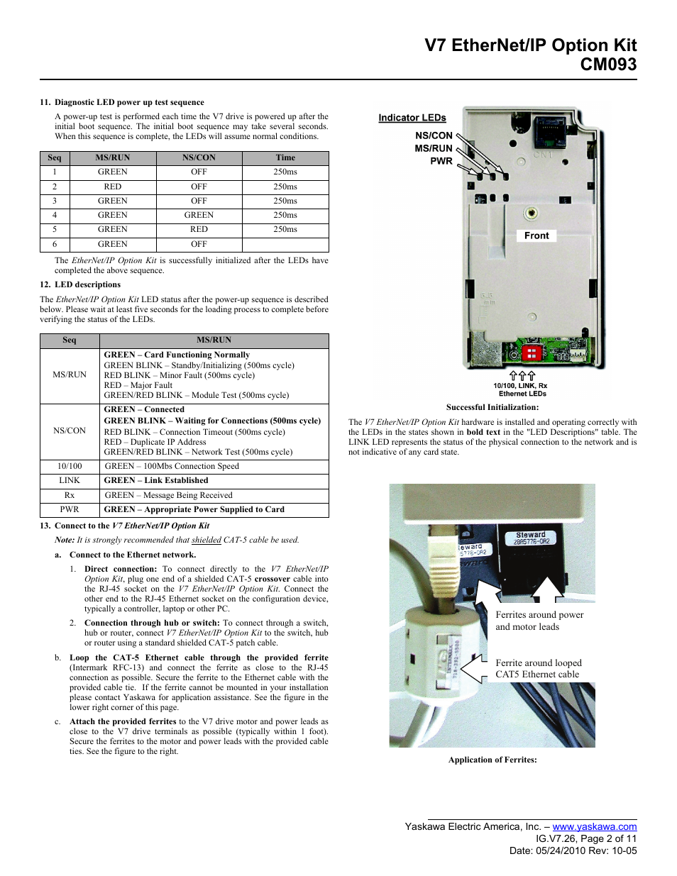 V7 ethernet/ip option kit cm093 | Yaskawa CM093 User Manual | Page 2 / 11