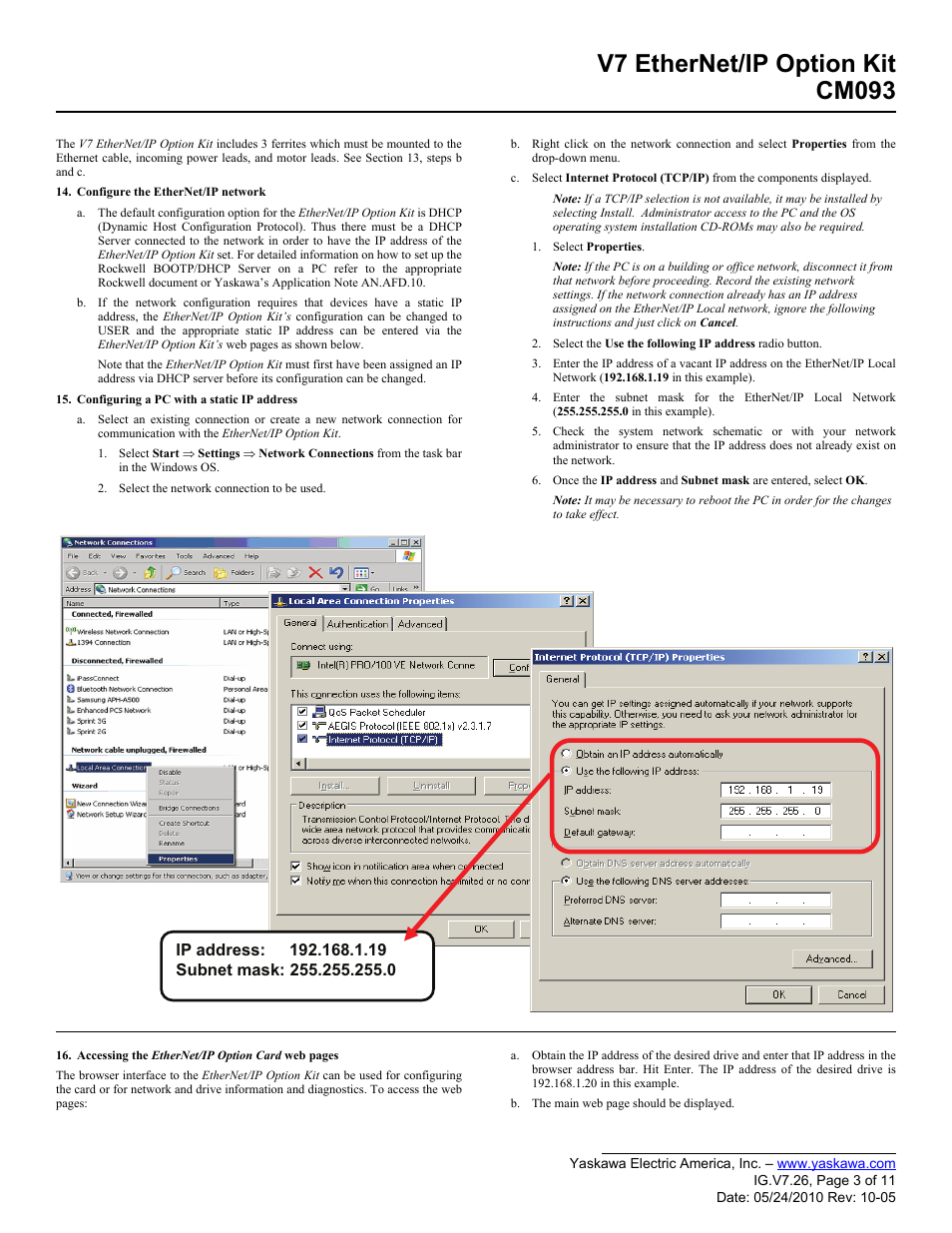 V7 ethernet/ip option kit cm093 | Yaskawa CM093 User Manual | Page 3 / 11