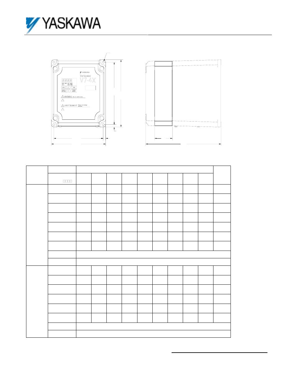 Dimensions, Model | Yaskawa GPD 315/V74X User Manual | Page 4 / 4