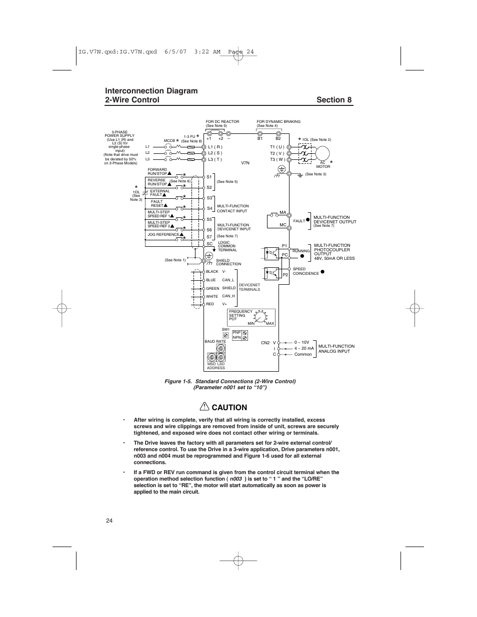Caution, N003 | Yaskawa V7N Drive with DeviceNet User Manual | Page 24 / 36
