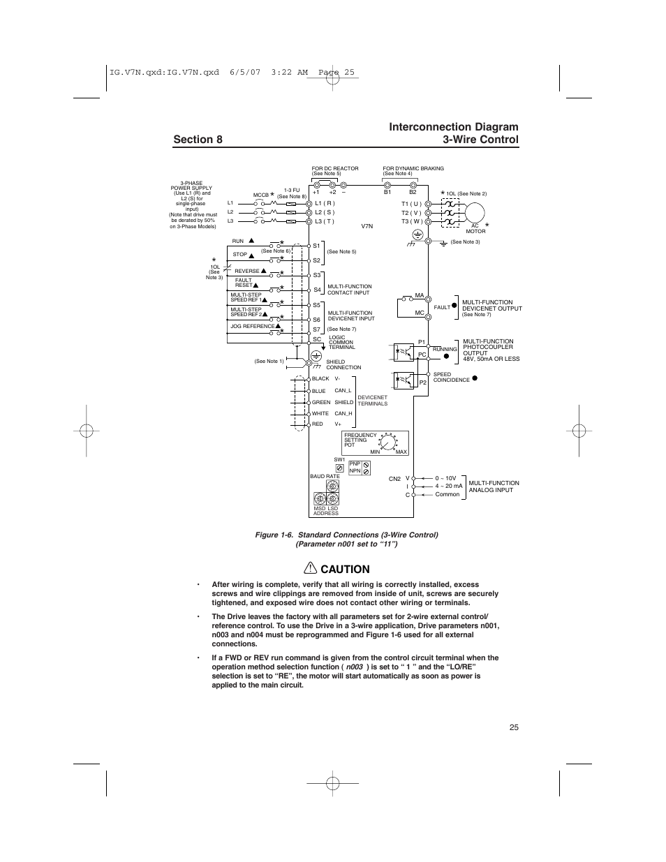 Caution, N003 | Yaskawa V7N Drive with DeviceNet User Manual | Page 25 / 36