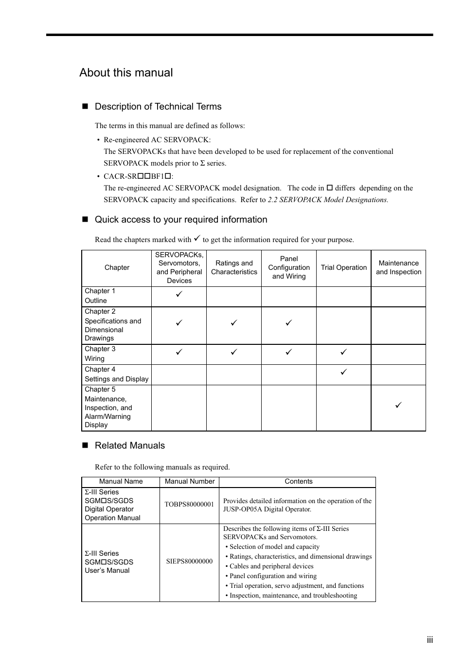 About this manual | Yaskawa CACR-SRxxBF User Manual | Page 3 / 57