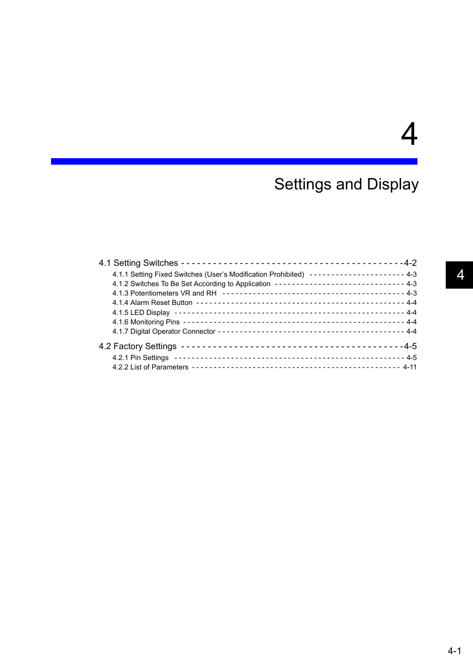4 settings and display, Settings and display | Yaskawa CACR-SRxxBF User Manual | Page 38 / 57