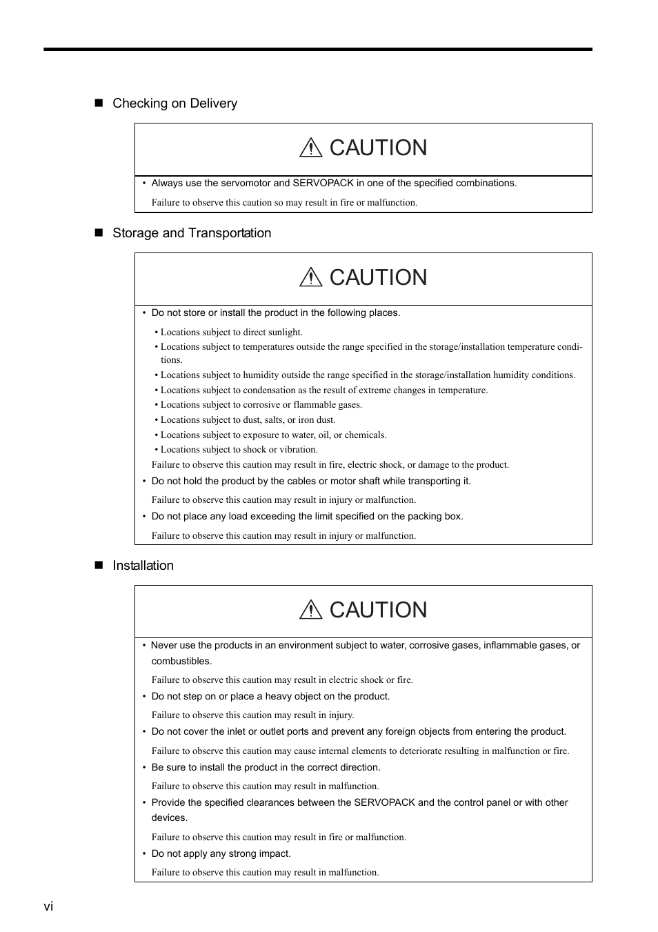Caution | Yaskawa CACR-SRxxBF User Manual | Page 6 / 57