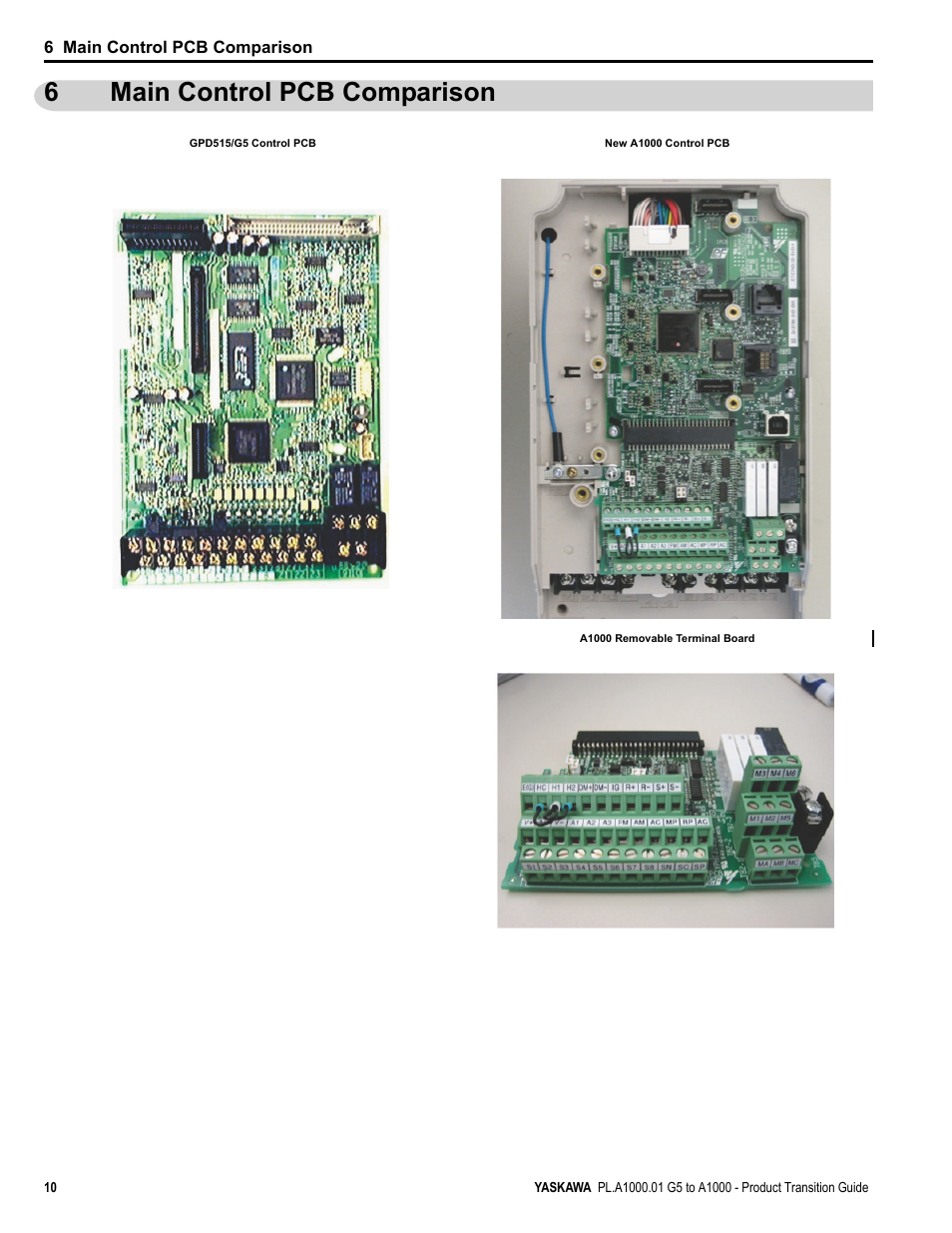 6 main control pcb comparison, Main control pcb comparison, 6main control pcb comparison | Yaskawa GPD515/G5 User Manual | Page 10 / 76
