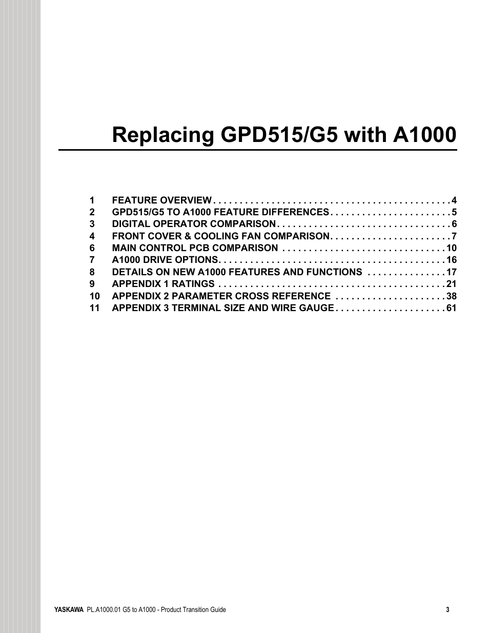 Replacing gpd515/g5 with a1000 | Yaskawa GPD515/G5 User Manual | Page 3 / 76