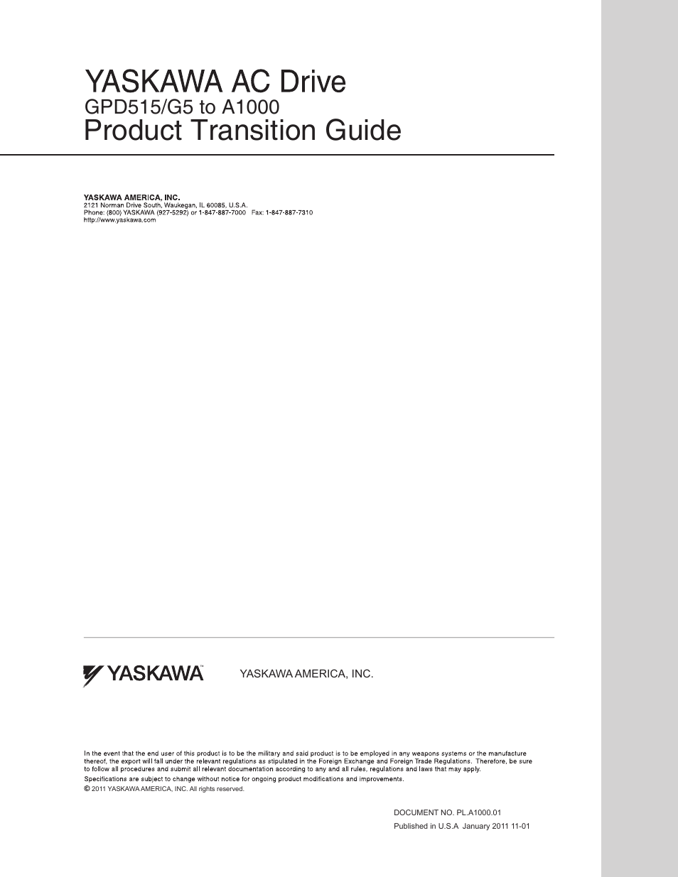 Product transition guide | Yaskawa GPD515/G5 User Manual | Page 76 / 76