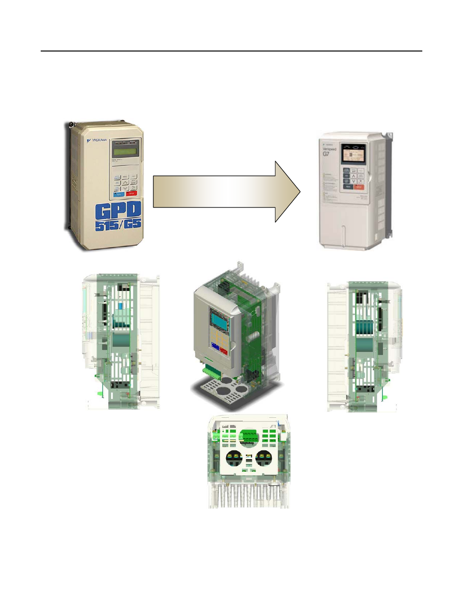 Physical dimensions | Yaskawa GPD 515/G5 to G7 User Manual | Page 9 / 38