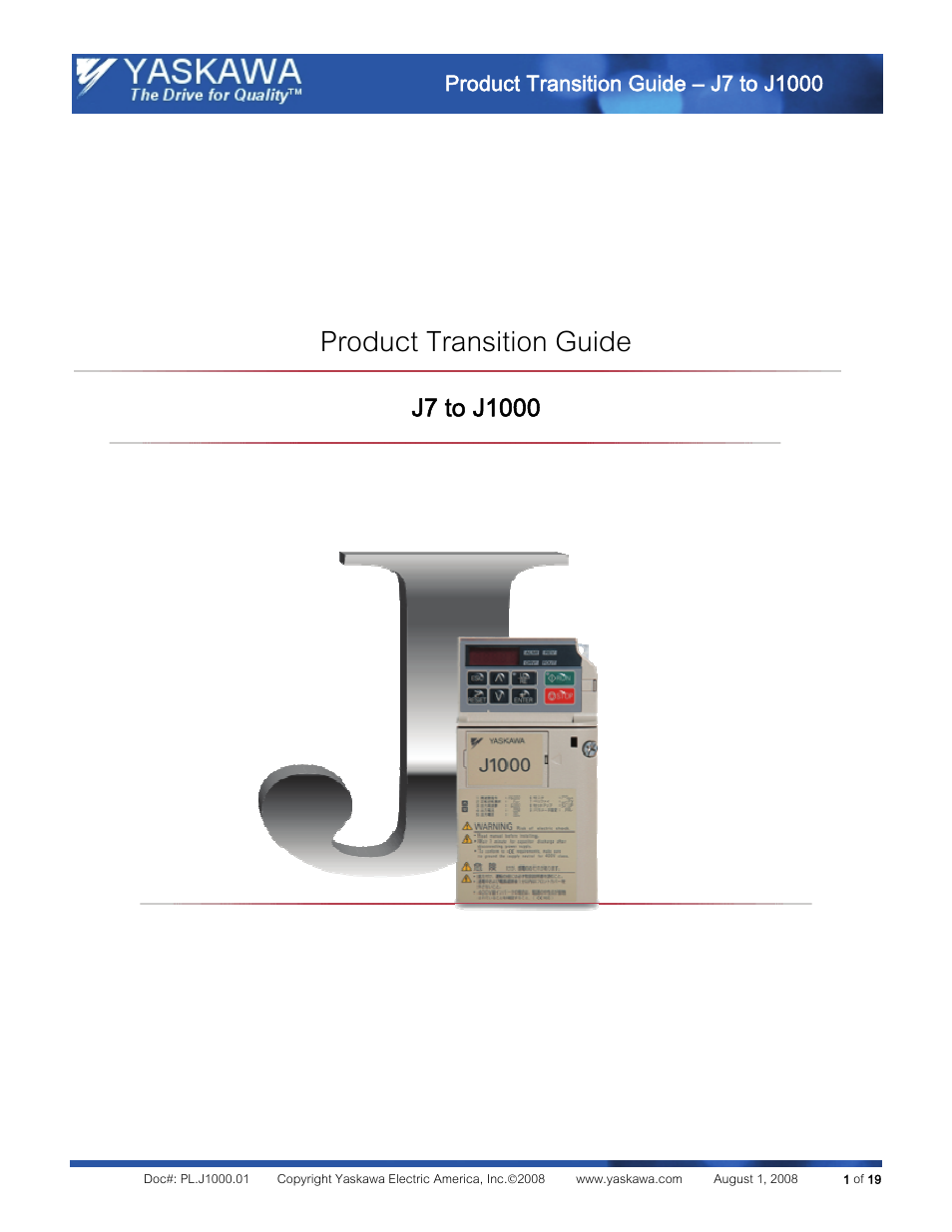 Yaskawa J7 to J1000 User Manual | 19 pages