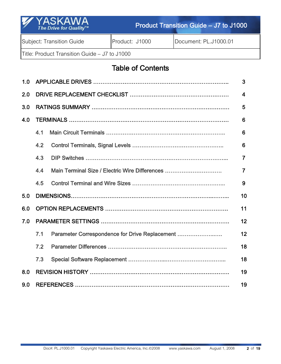 Yaskawa J7 to J1000 User Manual | Page 2 / 19