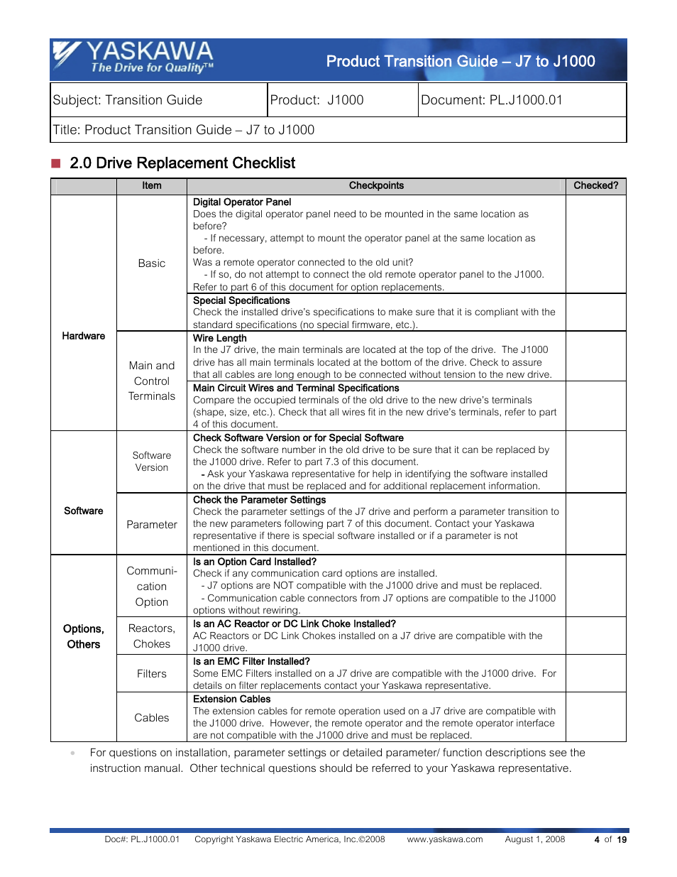 Yaskawa J7 to J1000 User Manual | Page 4 / 19