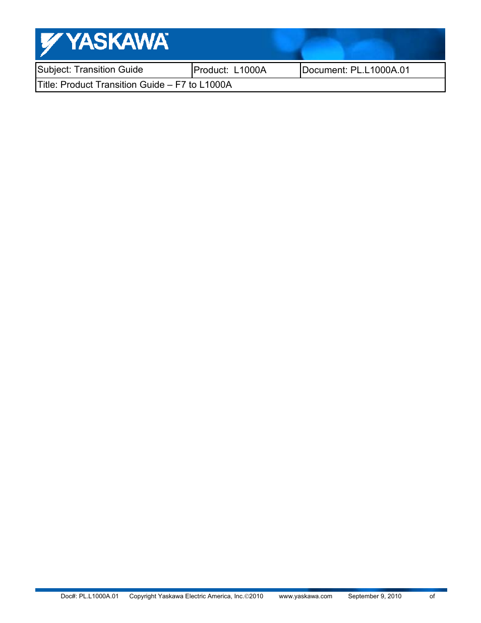 Intentionally blank | Yaskawa F7 to L1000A User Manual | Page 2 / 57