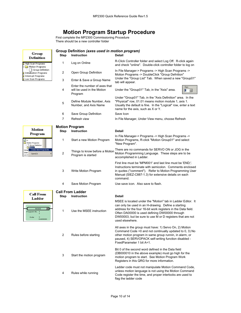 Motion program startup procedure | Yaskawa MP2300 User Manual | Page 10 / 14