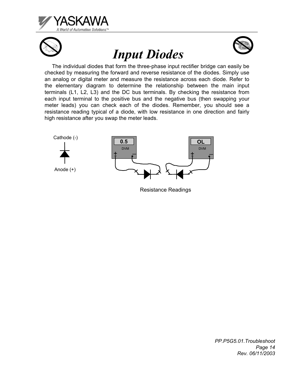 Input diodes | Yaskawa GPD 506/P5 Section One User Manual | Page 14 / 45