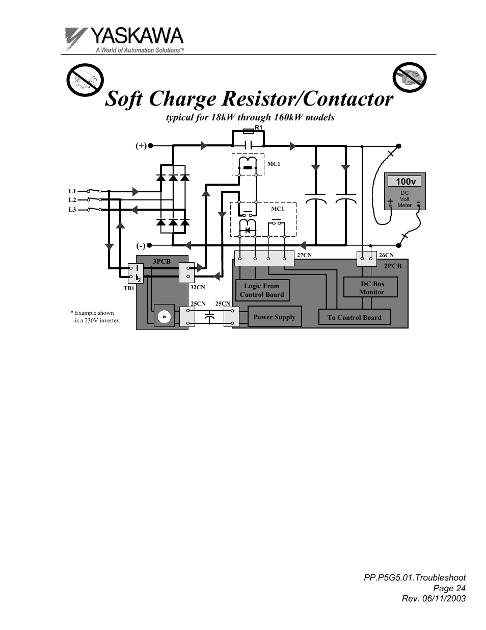 Soft charge resistor/contactor | Yaskawa GPD 506/P5 Section One User Manual | Page 24 / 45