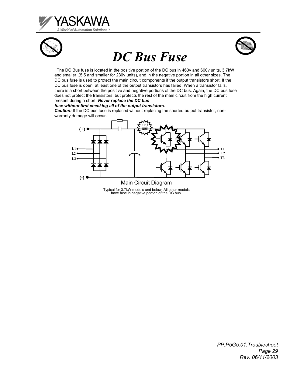 Dc bus fuse | Yaskawa GPD 506/P5 Section One User Manual | Page 29 / 45