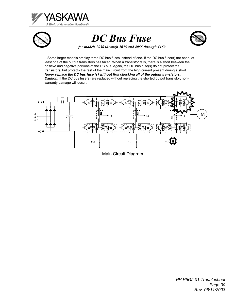 Dc bus fuse | Yaskawa GPD 506/P5 Section One User Manual | Page 30 / 45