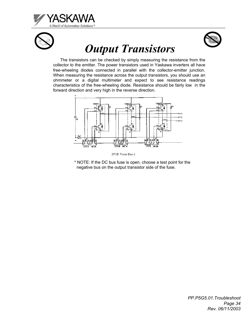 Output transistors | Yaskawa GPD 506/P5 Section One User Manual | Page 34 / 45