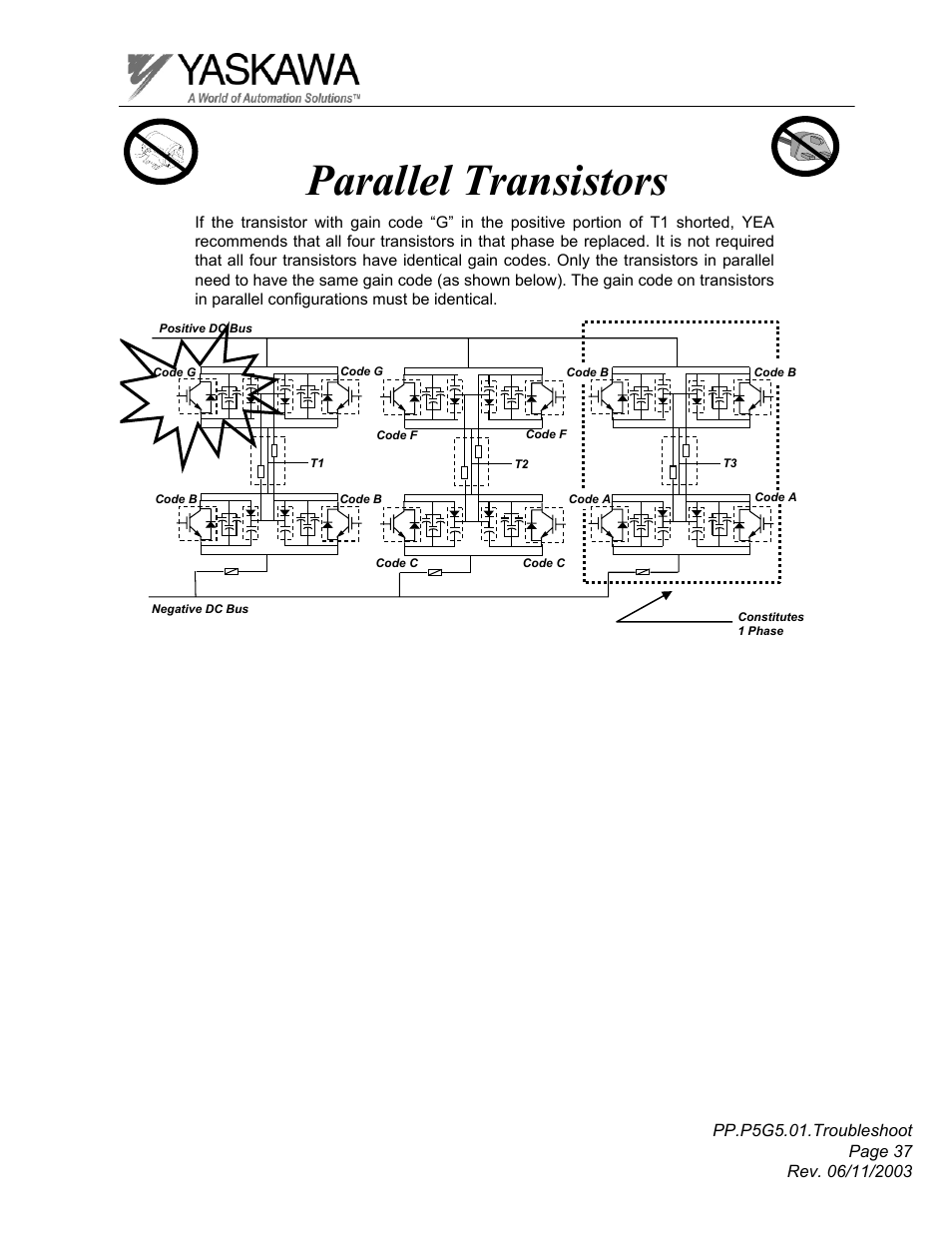 Parallel transistors | Yaskawa GPD 506/P5 Section One User Manual | Page 37 / 45