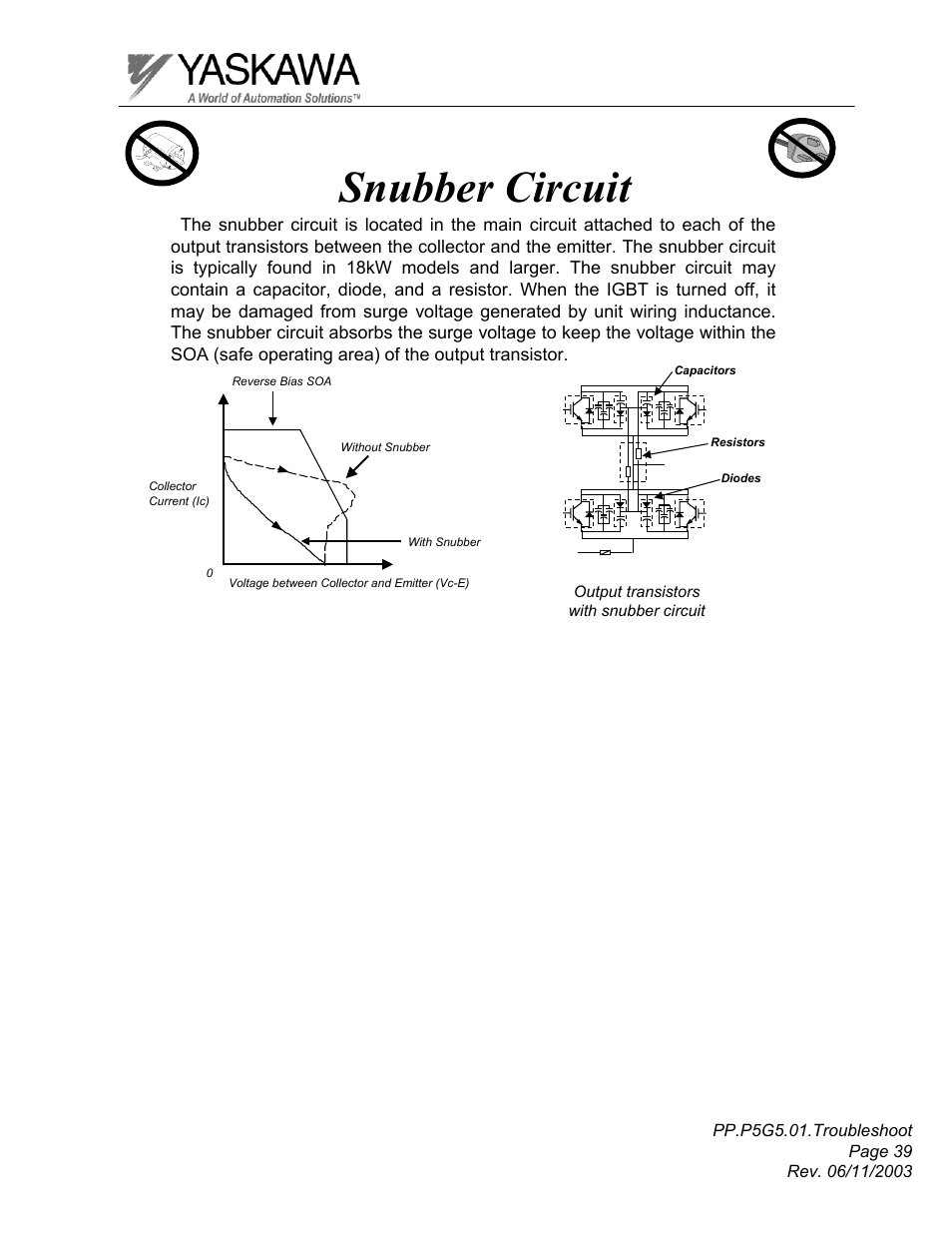 Snubber circuit | Yaskawa GPD 506/P5 Section One User Manual | Page 39 / 45