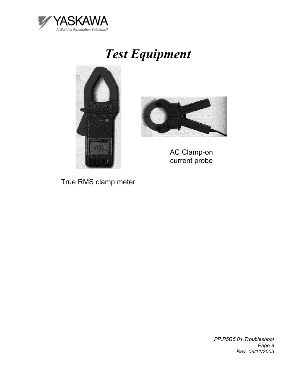 Test equipment | Yaskawa GPD 506/P5 Section One User Manual | Page 8 / 45