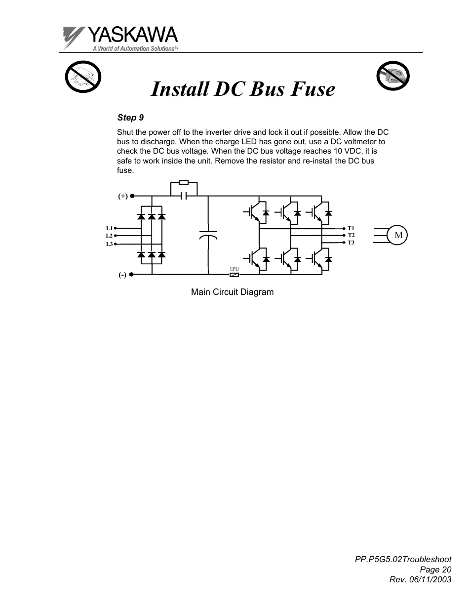 Install dc bus fuse | Yaskawa GPD 506/P5 Section Two User Manual | Page 20 / 29