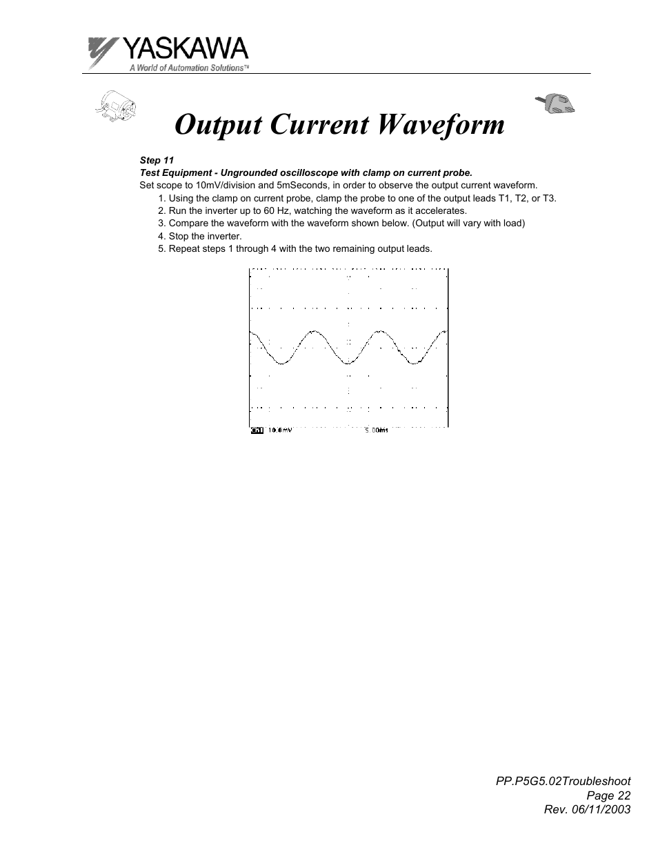 Output current waveform | Yaskawa GPD 506/P5 Section Two User Manual | Page 22 / 29