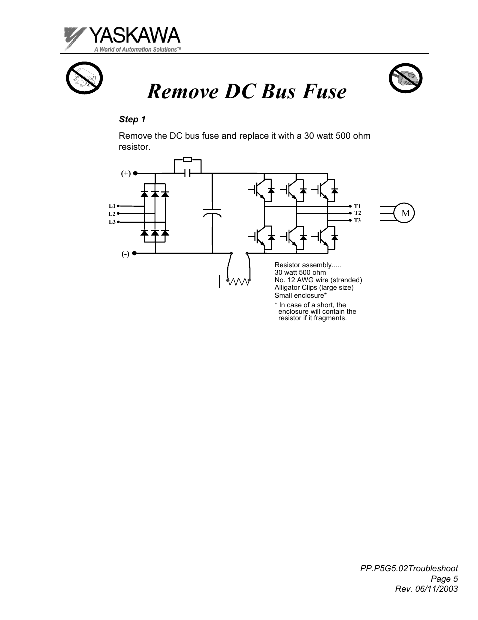 Remove dc bus fuse | Yaskawa GPD 506/P5 Section Two User Manual | Page 5 / 29
