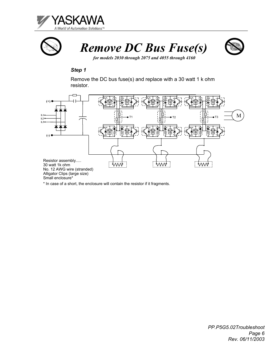 Remove dc bus fuse(s) | Yaskawa GPD 506/P5 Section Two User Manual | Page 6 / 29